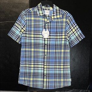 Blue and Yellow Plaid Short Sleeve Shirt